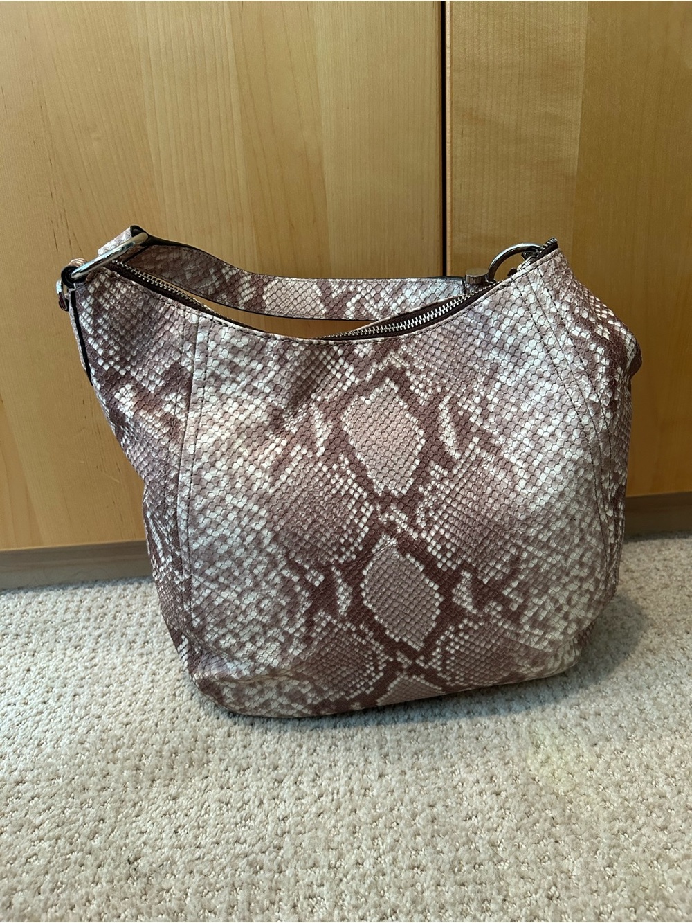Michael Kors Python-Print Shoulder Bag in Taupe and Cream